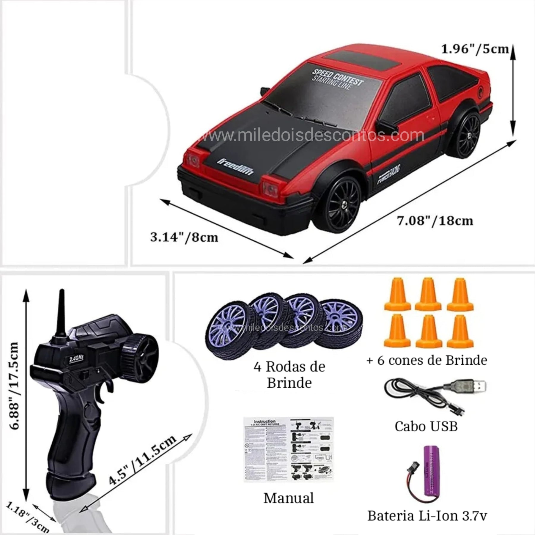 Milidrift® - Carro de Drift Recarregável + BRINDE (ÚLTIMAS UNIDADES)