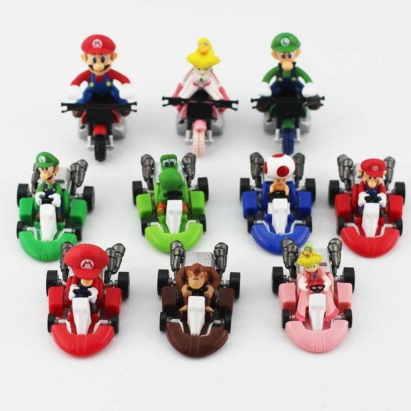 Conjunto 10 Carrinhos Miniaturas Mario Kart | Super Mario Bros