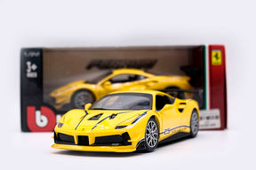 Ferrari 488 Challenge Amarela em Escala 1/24 (Fundido em Liga de Metal)