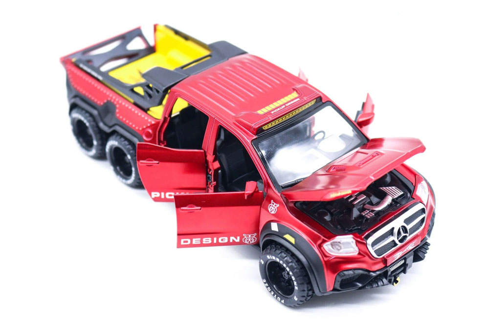 Mercedes X-Class Custom 6x6 em Escala 1/28 (Fundido em Liga de Metal)