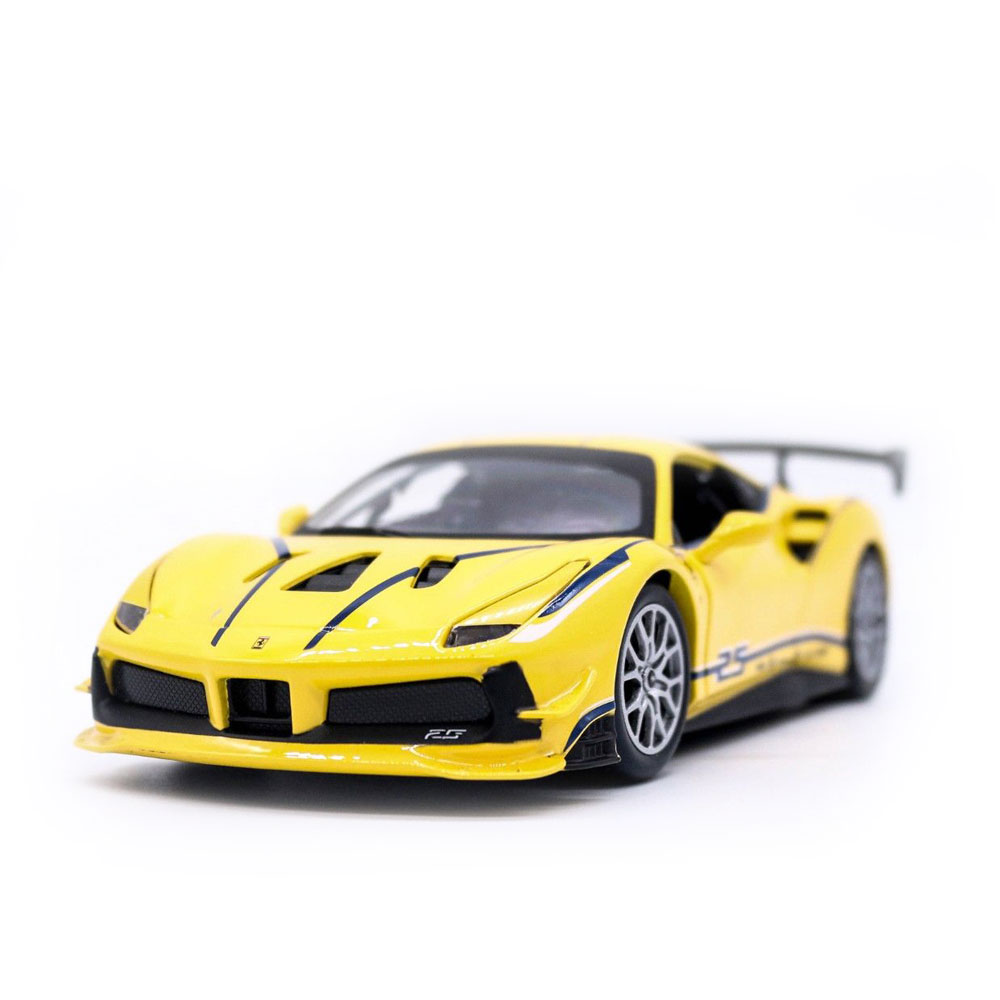 Ferrari 488 Challenge Amarela em Escala 1/24 (Fundido em Liga de Metal)