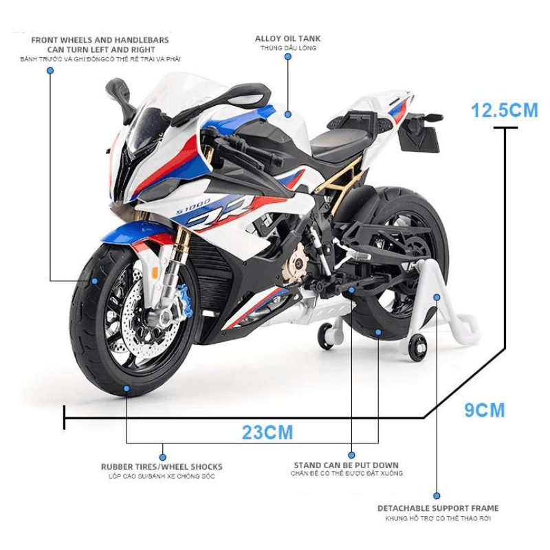 BMW S1000RR em Escala 1/9 (Liga de Metal Fundido)