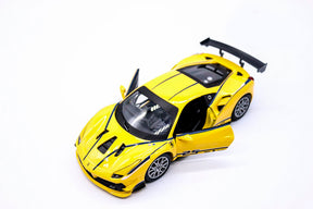 Ferrari 488 Challenge Amarela em Escala 1/24 (Fundido em Liga de Metal)