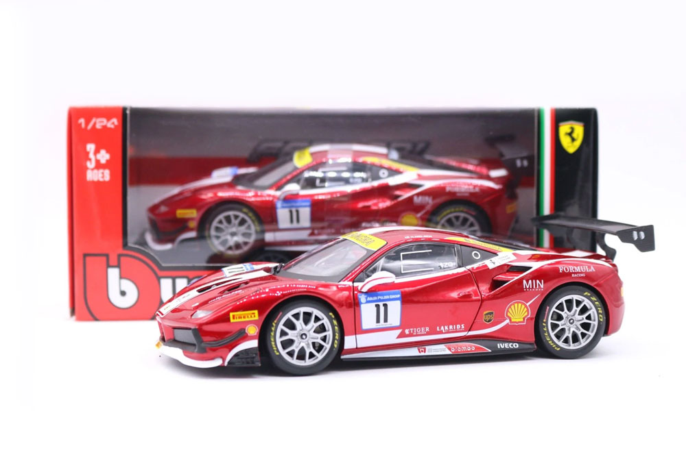 Ferrari 488 Challenge Vermelha em Escala 1/24 (Fundido em Liga de Metal)